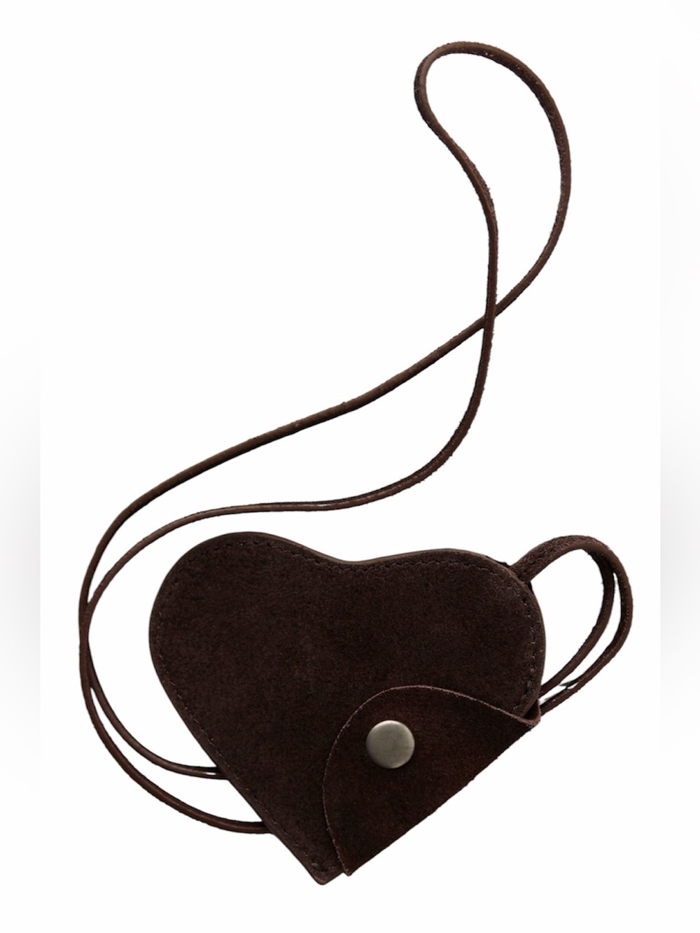 Free People Espresso Brown Suede Heart Lanyard Bag Charm Coin Purse NWT